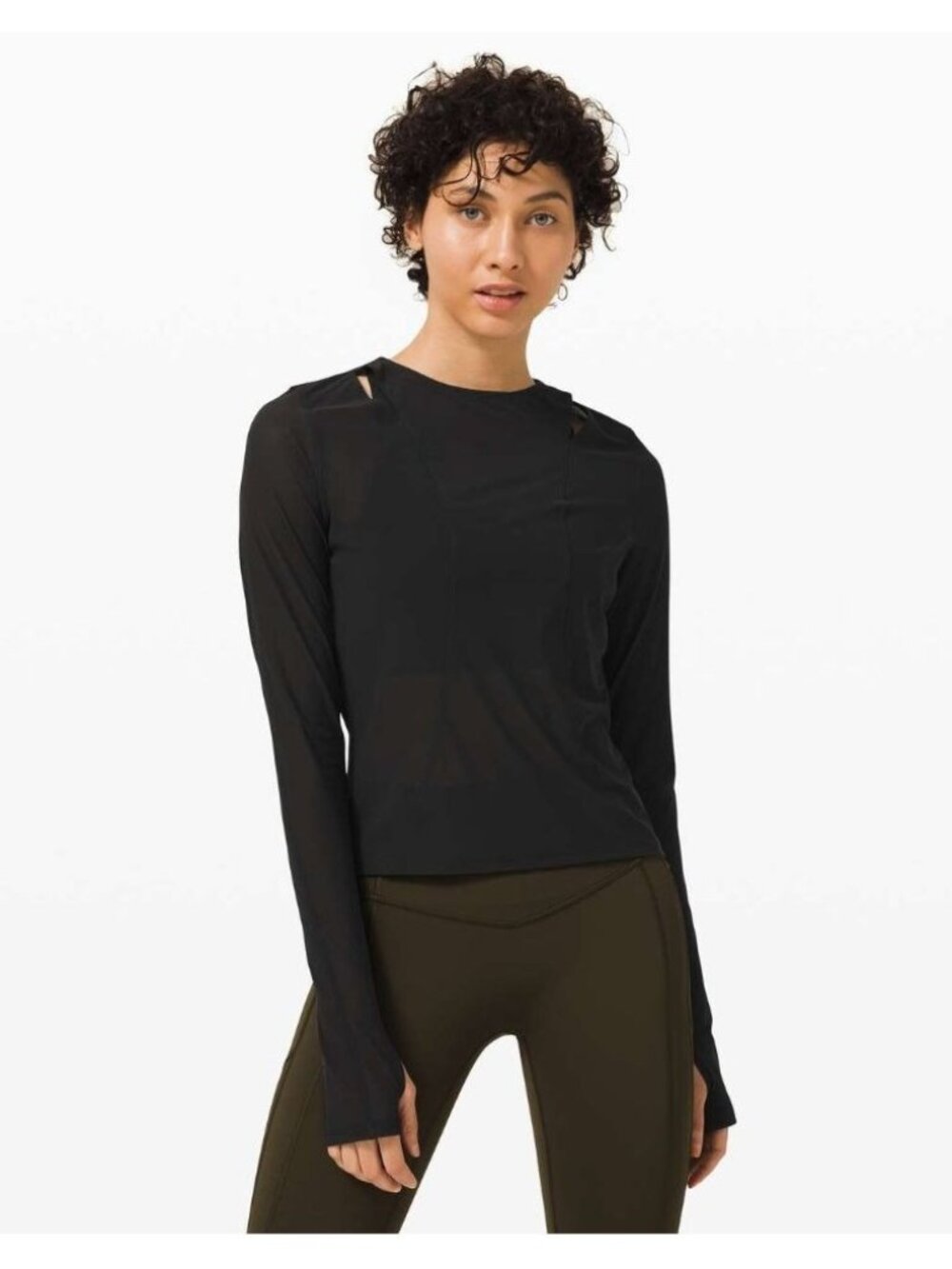 Lululemon Set Challenger Long Sleeve Black Size 12 Lightweight Mesh Fabric